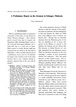 A Preliminary Report on the Javanese in Selangor, Malaysia