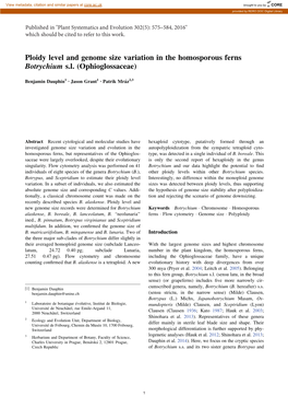 Ploidy Level and Genome Size Variation in the Homosporous Ferns Botrychium S.L