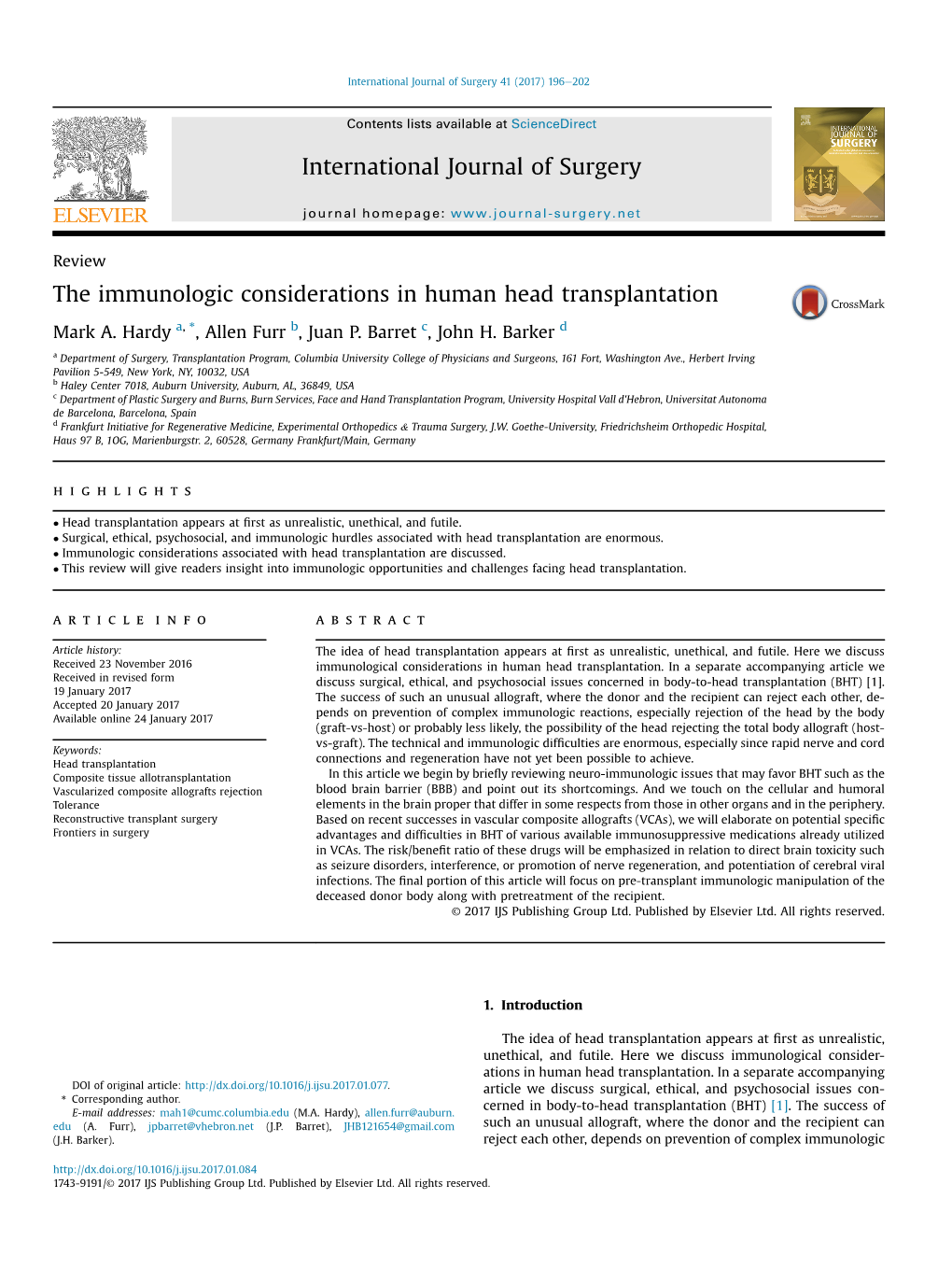 Reviewthe Immunologic Considerations in Human Head