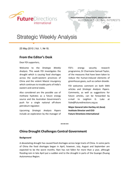 From the Editor's Desk China Drought Challenges Central