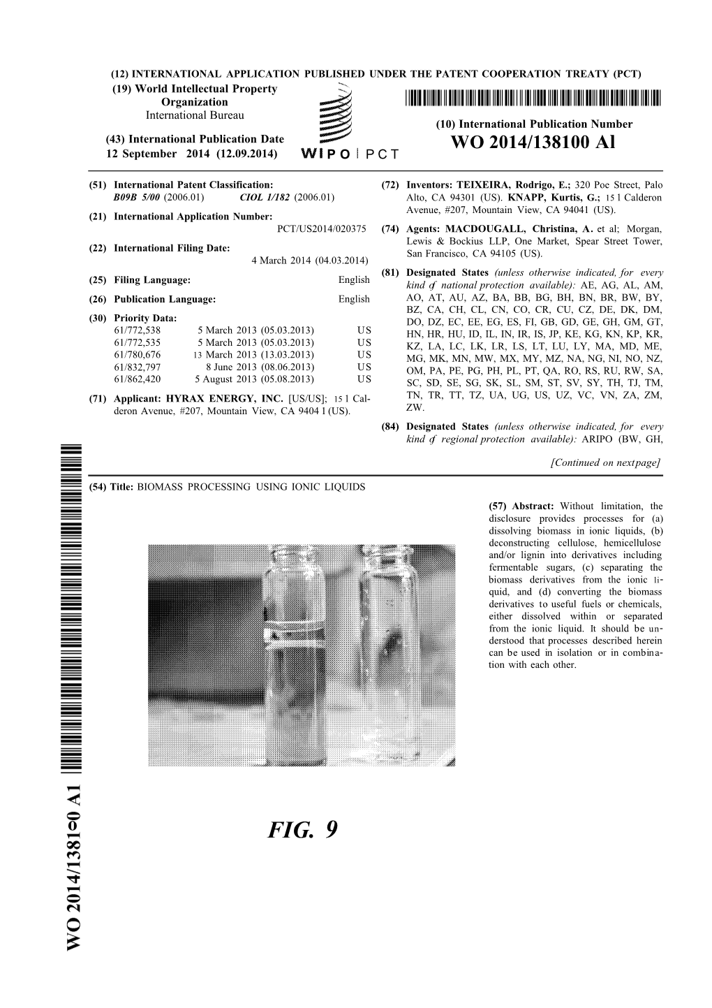 FIG. 9 W O 2014/138100 Ai II II II I III IIII II I III I II I II Ll Lll II I II