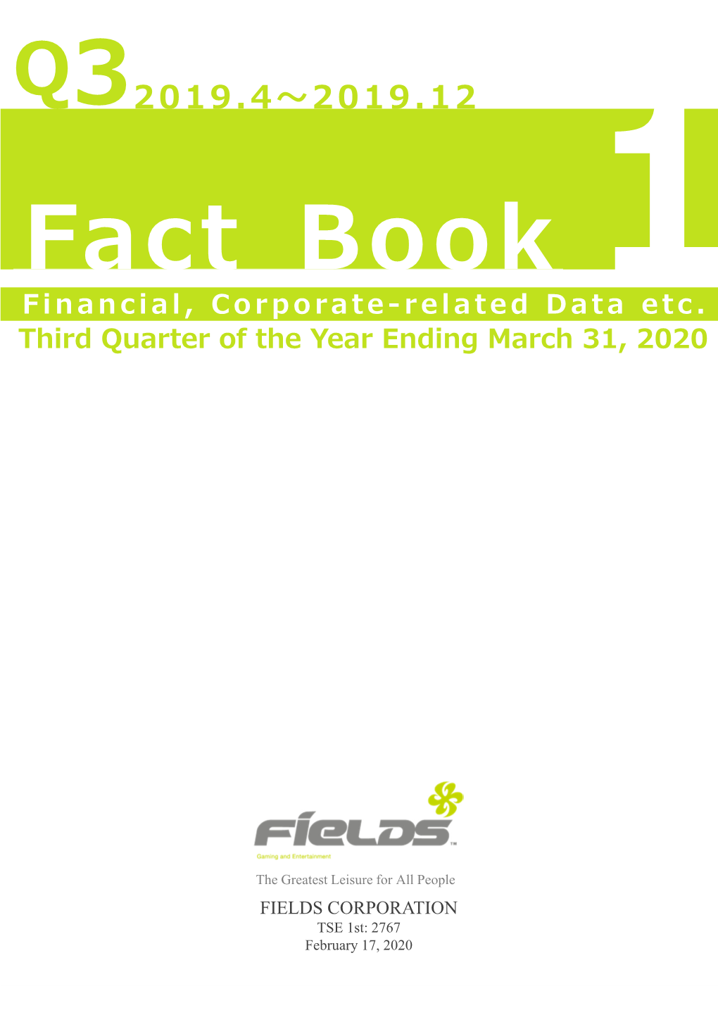 2019.4〜2019.12 Fact Book Financial, Corporate-Related Data Etc