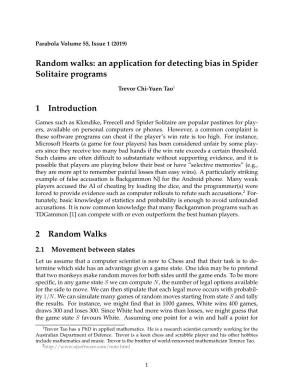 An Application for Detecting Bias in Spider Solitaire Programs 1 Introduction 2 Random Walks