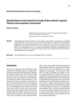 Morphological and Anatomical Study of Ththe Endemic Species Phlomis