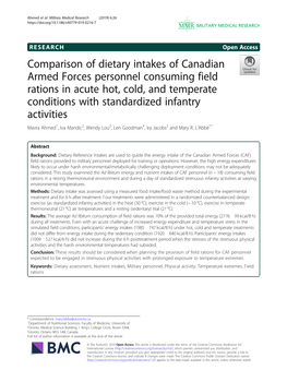 Comparison of Dietary Intakes of Canadian Armed Forces Personnel