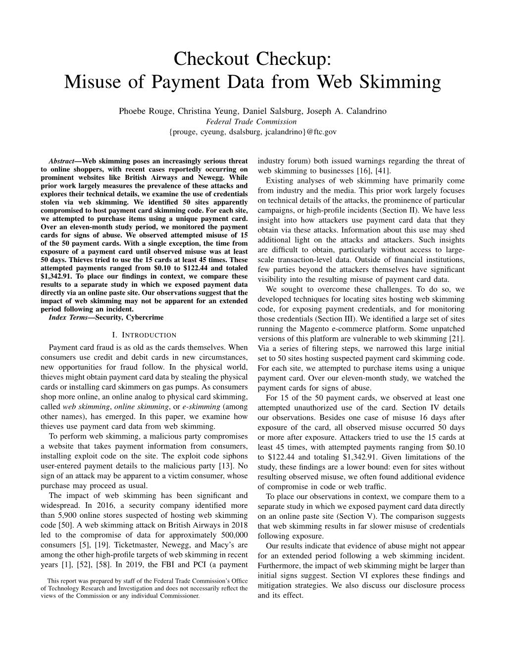 Misuse of Payment Data from Web Skimming