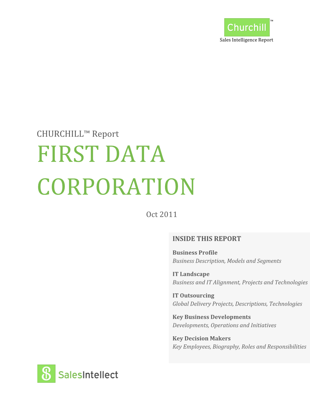 CHURCHILL™ Report FIRST DATA CORPORATION