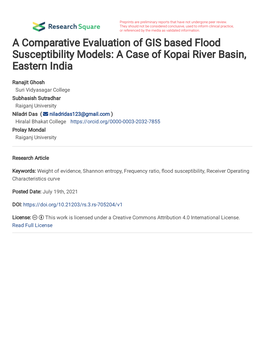 A Comparative Evaluation of GIS Based Flood Susceptibility Models: a Case of Kopai River Basin, Eastern India