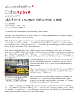ALMS Series Goes Green with Alternative Fuels