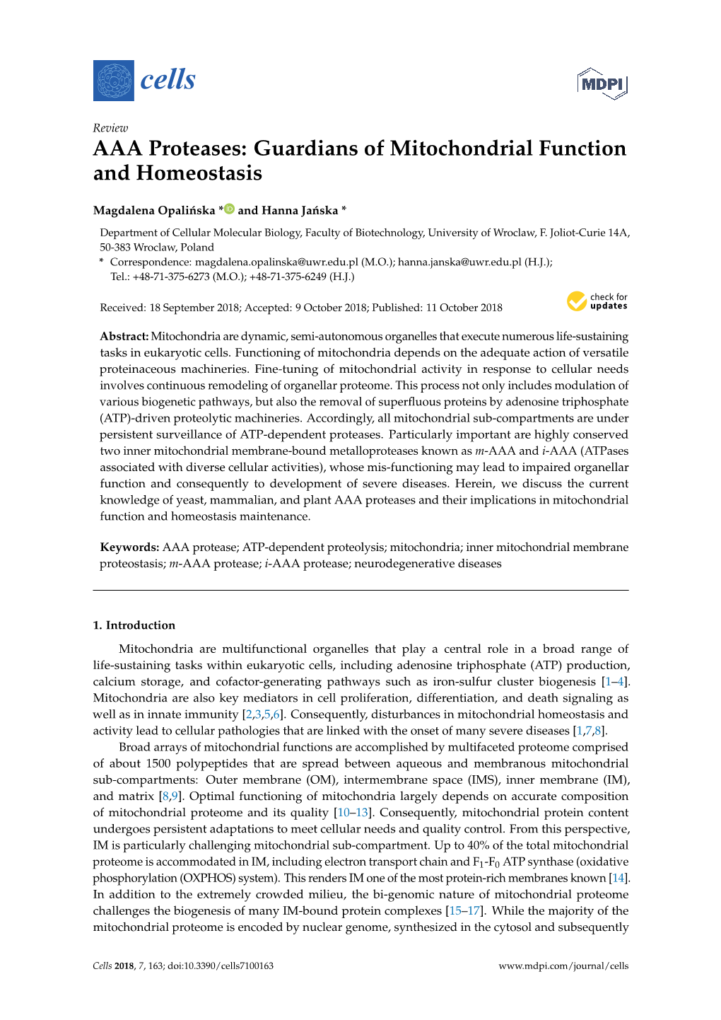 AAA Proteases: Guardians of Mitochondrial Function and Homeostasis