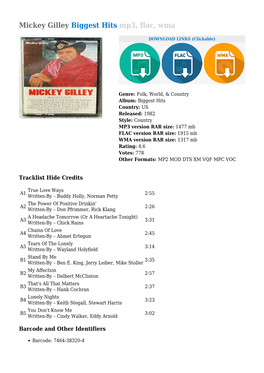 Mickey Gilley Biggest Hits Mp3, Flac, Wma