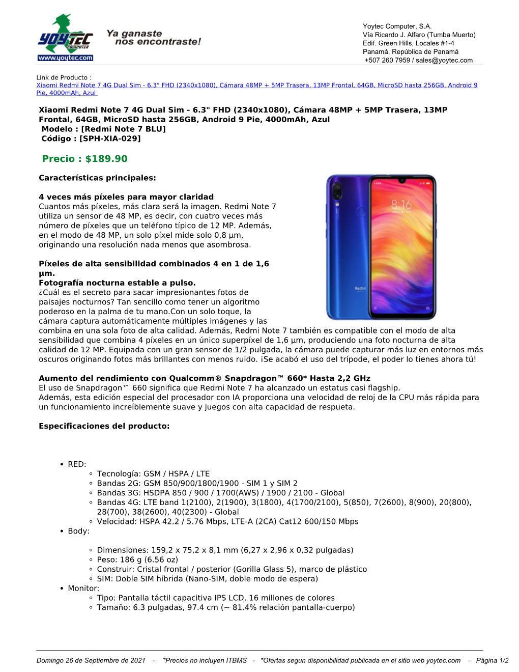 Xiaomi Redmi Note 7 4G Dual Sim - 6.3