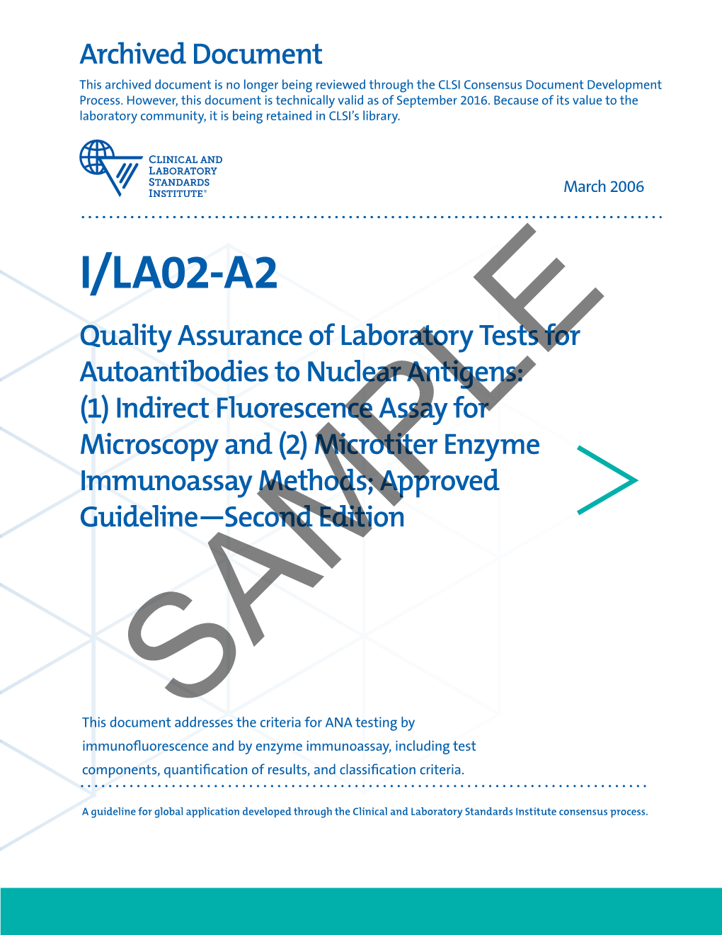ILA02: Quality Assurance of Laboratory Tests For