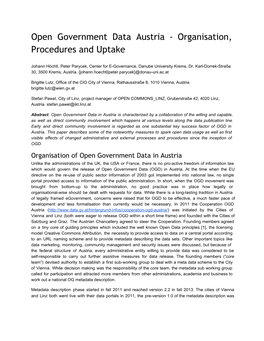 Open Government Data Austria - Organisation, Procedures and Uptake