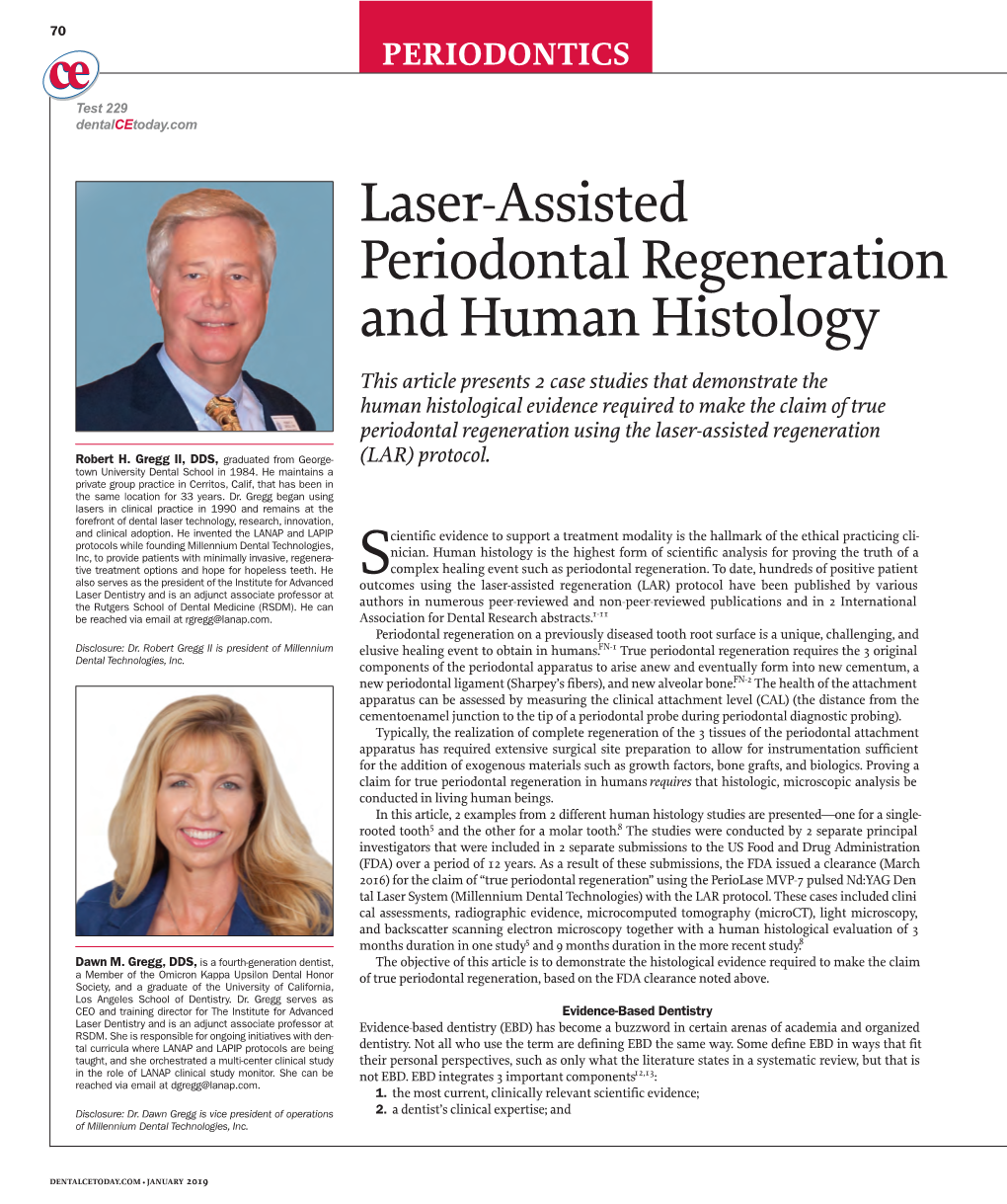 Laser-Assisted Periodontal Regeneration and Human Histology