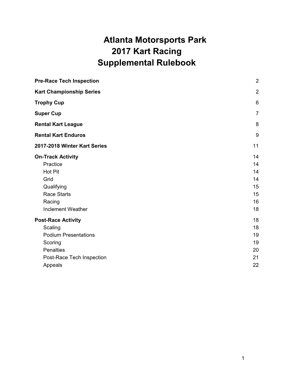 Atlanta Motorsports Park 2017 Kart Racing Supplemental Rulebook