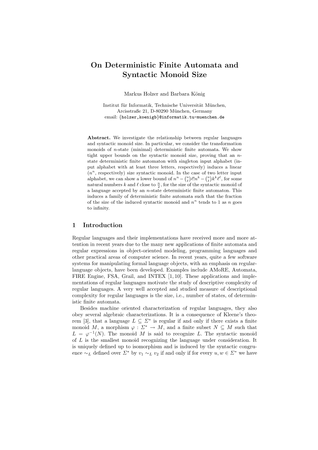 On Deterministic Finite Automata and Syntactic Monoid Size