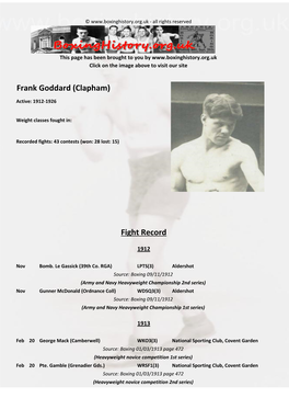 Fight Record Frank Goddard