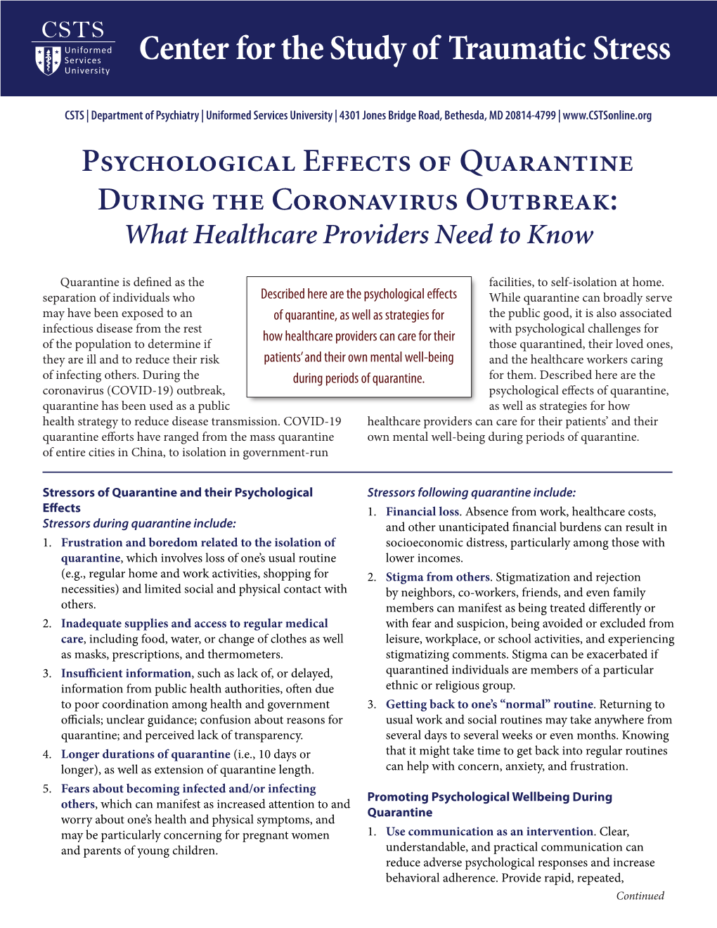 Psychological Effects of Quarantine During the Coronavirus Outbreak: What Healthcare Providers Need to Know