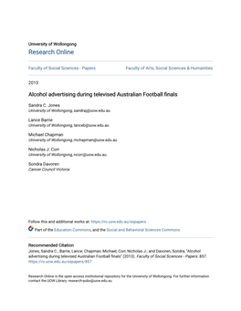 Alcohol Advertising During Televised Australian Football Finals