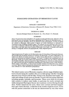 PODOCOPID OSTRACODA of BERMUDIAN CAVES the Inland