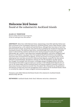 Holocene Bird Bones Found at the Subantarctic Auckland Islands