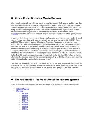 Movie Collections for Movie Servers Blu-Ray Movies