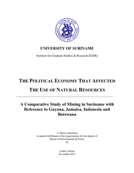 The Political Economy That Affected the Use of Natural Resources
