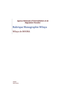 Rubrique Monographie Wilaya Wilaya De BOUIRA