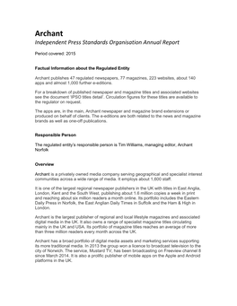 Archant Independent Press Standards Organisation Annual Report