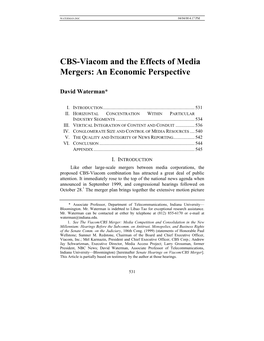 CBS-Viacom and the Effects of Media Mergers: an Economic Perspective