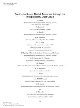 South-North and Radial Traverses Through the Interplanetary Dust Cloud