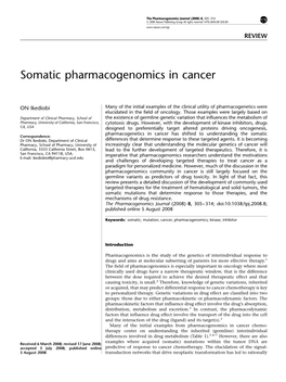 Somatic Pharmacogenomics in Cancer