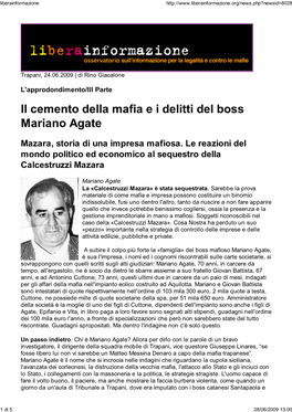 Il Cemento Della Mafia E I Delitti Del Boss Mariano Agate