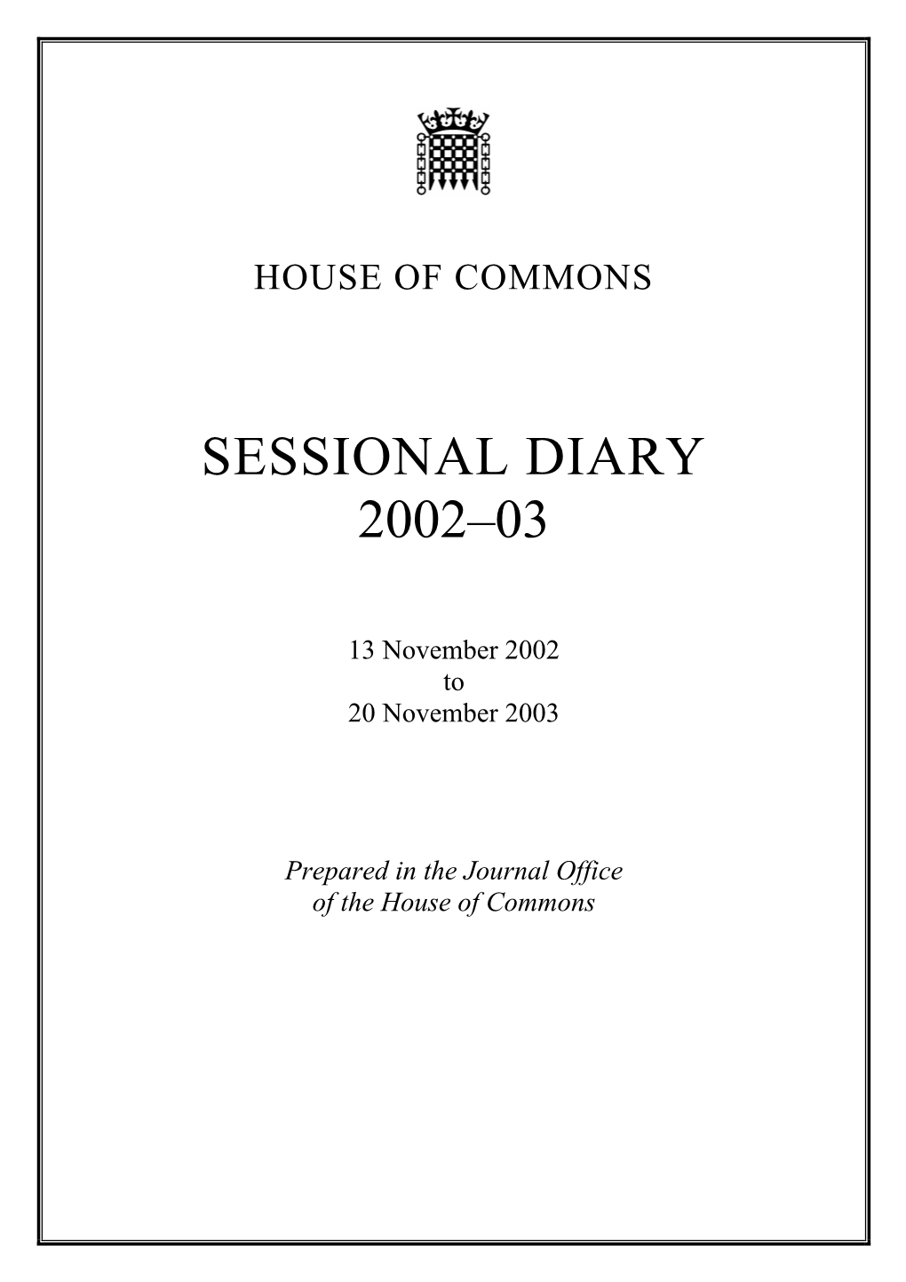 Sessional Diary 2002–03