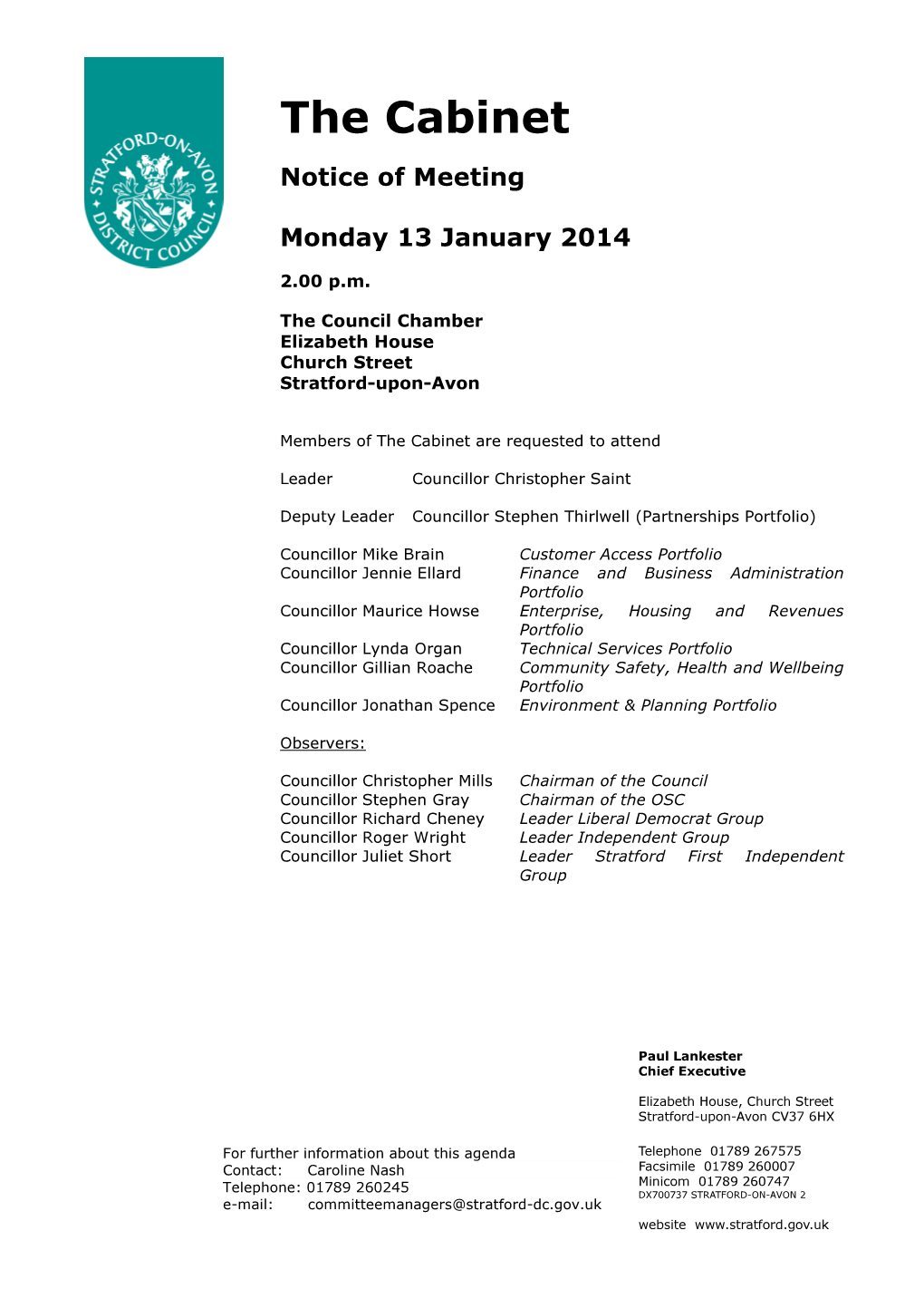 (Public Pack)Agenda Document for the Cabinet, 13/01/2014 14:00