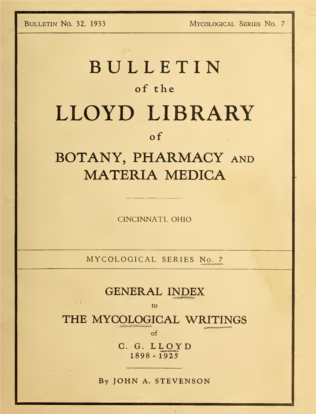 General Index to the Mycological Writings of C. G. Lloyd, 1898-1925