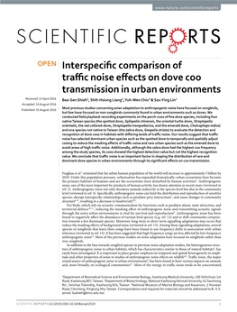 Interspecific Comparison of Traffic Noise Effects on Dove Coo