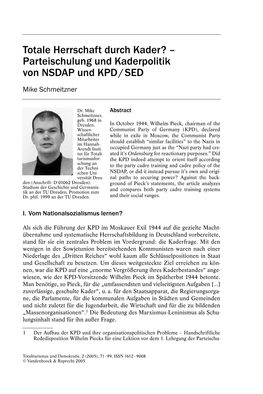 Parteischulung Und Kaderpolitik Von NSDAP Und KPD/SED
