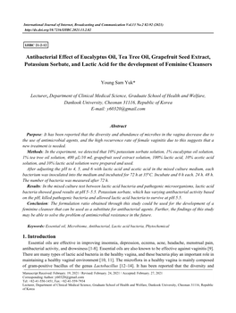 Antibacterial Effect of Eucalyptus Oil, Tea Tree Oil, Grapefruit Seed Extract, Potassium Sorbate, and Lactic Acid for the Development of Feminine Cleansers