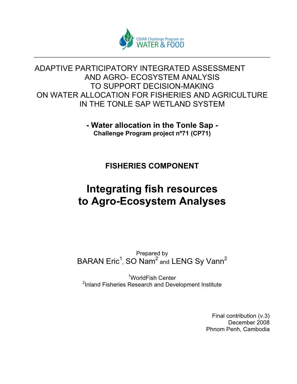 Integrating Fish Resources to Agro-Ecosystem Analyses