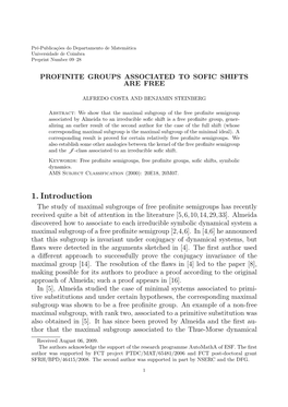 1. Introduction the Study of Maximal Subgroups of Free Proﬁnite Semigroups Has Recently Received Quite a Bit of Attention in the Literature [5,6,10,14,29,33]