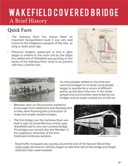 WAKEFIELD COVERED BRIDGE a Brief History Quick Facts