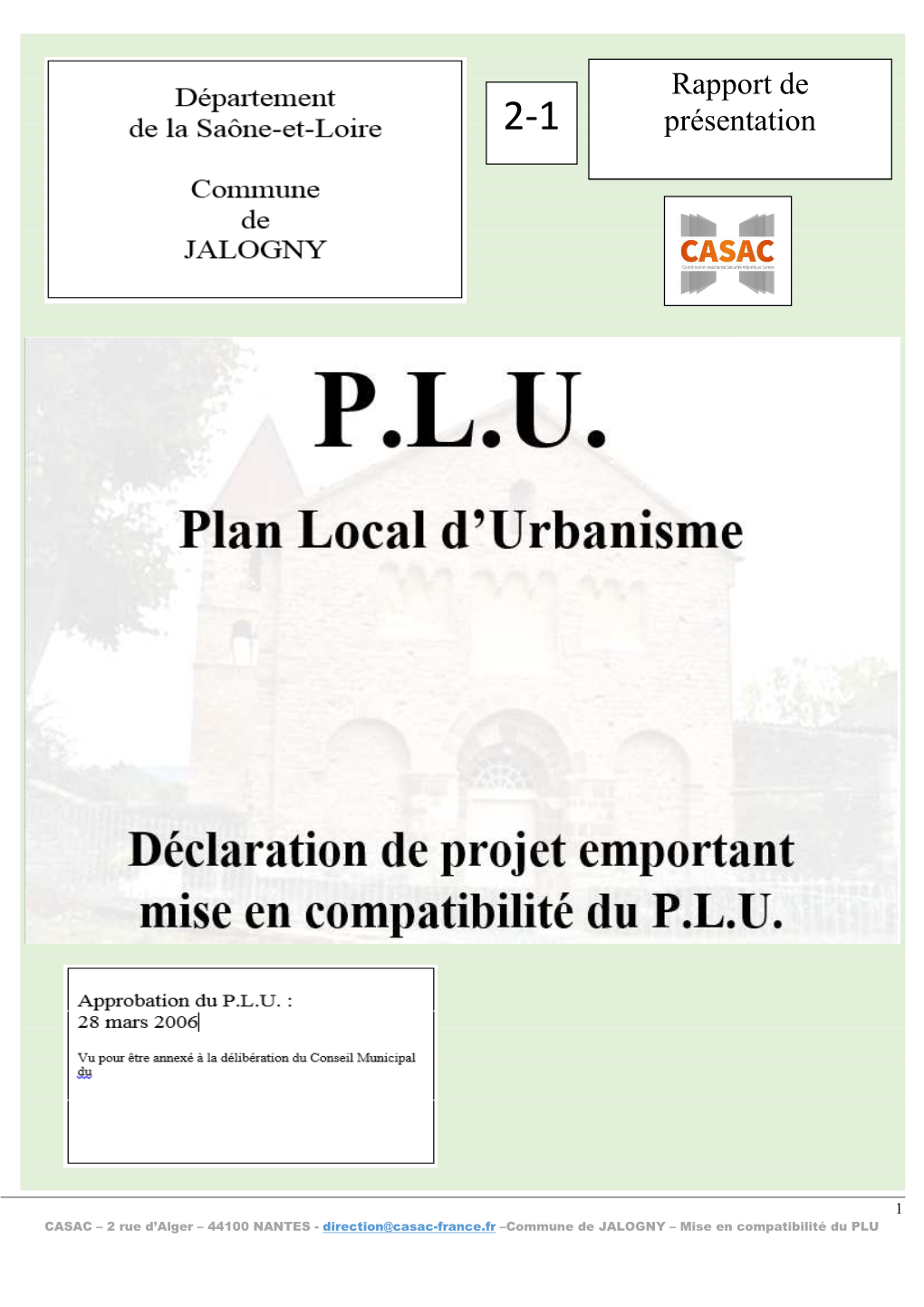 COMMUNE DE JALOGNY MODIFICATION DU PLU Pièce 2.1