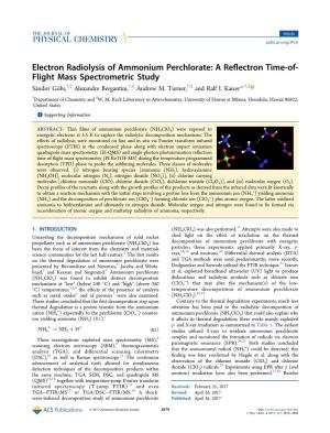 Electron Radiolysis of Ammonium Perchlorate: a Reflectron Time-Of