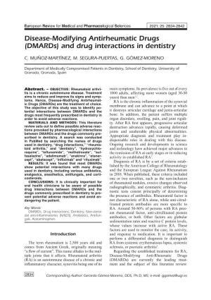 Disease-Modifying Antirheumatic Drugs (Dmards) and Drug Interactions in Dentistry