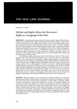 Welfare and Rights Before the Movement: Rights As a Language of the State