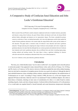 A Comparative Study of Confucian Junzi Education and John Locke's