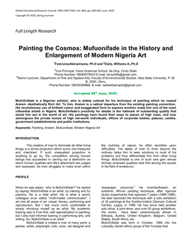 Painting the Cosmos: Mufuonifade in the History and Enlargement of Modern Nigeria Art