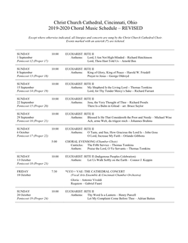 Christ Church Cathedral, Cincinnati, Ohio 2019-2020 Choral Music Schedule – REVISED